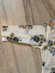 New Cream Floral Print Kurta