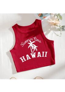 Red "Summer Time Hawaii" Crop Top