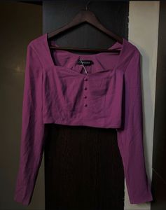 Purple Cropped Square Neck Top