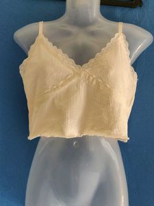 H&M Cream Ribbed Lace Trim Camisole Top