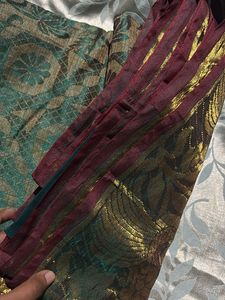 trendy Teal &amp; Gold Silk Saree
