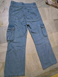 Light Wash Wide Leg Cargo Jeans