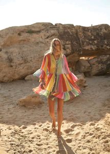 Boho Rainbow Striped Embroidered Kurta