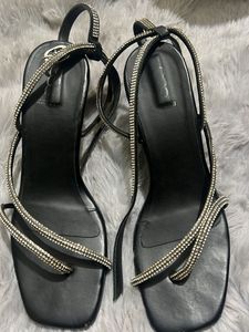 embellished Black Flat Sandals