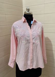 Pink Embroidered Collared Shirt