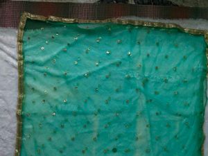 Emerald Green Net Dupatta with Gold Sequin Borders