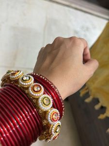 Exquisite Kundan &amp; Pearl metal bangals