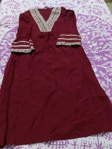 Elegant Maroon Kurta with Embellished Neckline