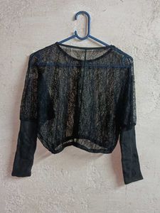 Sheer Lace Top Cropped Black 🖤