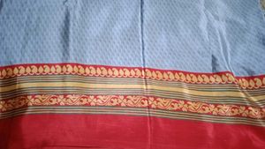 grey Saree with Red Border