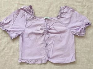 Lilac Puff Sleeve Square Neck Top