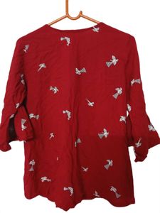 Red Embroidered Kurta