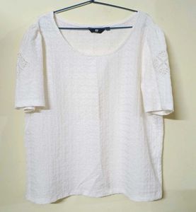White Textured Short Sleeve Top