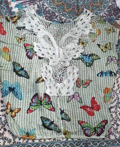 Butterfly Print Top with Lace Detail