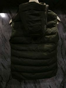 Olive Green Puffer Vest with Hood