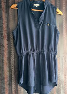 Stylish Navy Blue Sleeveless Tunic Top