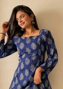 Stylish Blue Printed Cotton Kurta