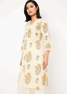 Floral ethnic kurti with lace Pure cotton