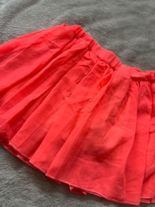 Vibrant Coral Pleated Skirt