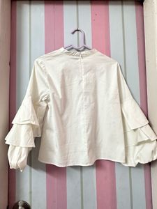 ZARA White Ruffled Sleeve Top