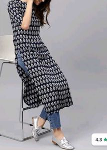 Navy and White Patterned Kurti
