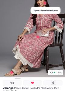Varanga Peach Jaipuri Printed Kurta