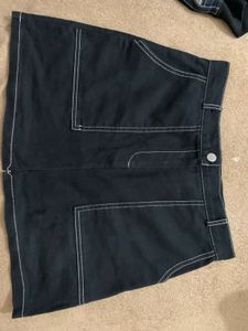 Black Denim Mini Skirt with White Stitching