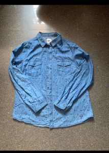 Chic Denim Polka Dot Button-Down Shirt