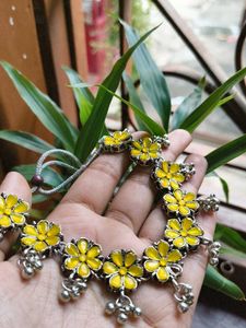 Yellow Floral Oxidized Necklace Set