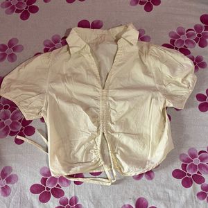 Cream Ruched Cropped Shirt