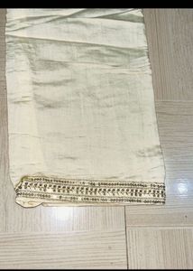 Elegant Cream Silk Kurta Set with Gold Embroidery