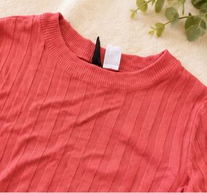 Ribbed Coral Long Sleeve Top