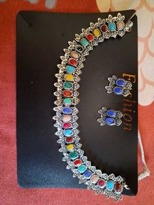 Boho Multi-Color Stone Necklace &amp; Earring Se