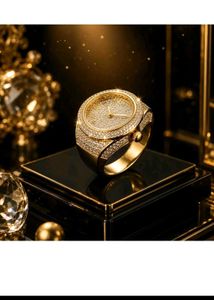Gold-Tone Diamond Ring Watch