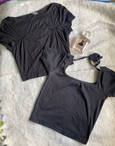 2 black crop tops