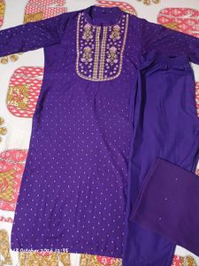 Beautiful Purple Kurta Set with Gold Print