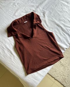Street Style store  Ribbed Collared Sleeveless Top