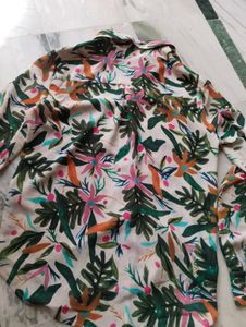 Tropical Print Button-Up Shirt