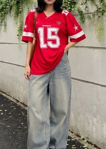 Red Football Jersey Style Top