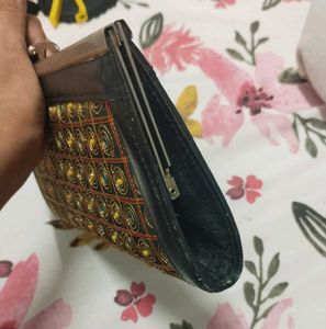 Embroidered Clutch with Metallic Clasp