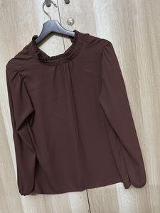 Elegant Brown Ruffle Neck Top
