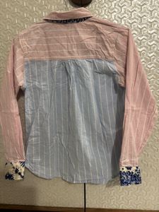 Pink &amp; Blue Striped Oversized Casual Shirt with Em
