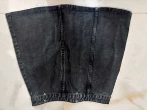 Black Denim A-Line Button-Up Skirt
