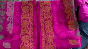 Vibrant Pink Silk Saree with Leaf Motifs