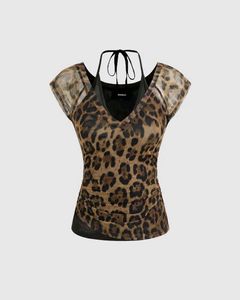 Leopard Print Mesh Top