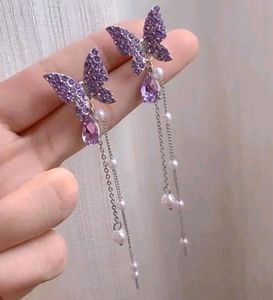 Korean Earrings Purple Colour Solder Length