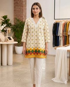 Beautiful Yellow Printed Kurta