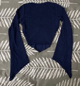 Navy Blue Bell Sleeve Crop Top