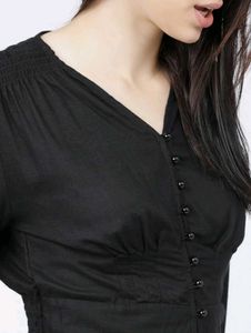 Black Cropped Button-Up Top