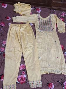 Yellow Embroidered Kurta Set with Dupatta
